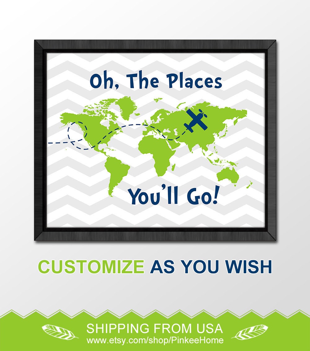 World Map Nursery Etsy Oh The Places You Will Go Wall Art Dr Seuss Nursery Decor Airplane