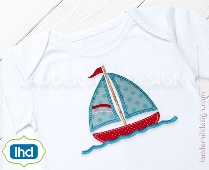 Sailboat in the Water Applique Embroidery Design 