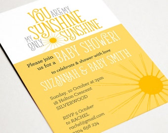 Printable Baby Shower Invitation - You are my Sunshine - Invitation template - Custom Invitation - Printable Invitation - Baby Shower Invite
