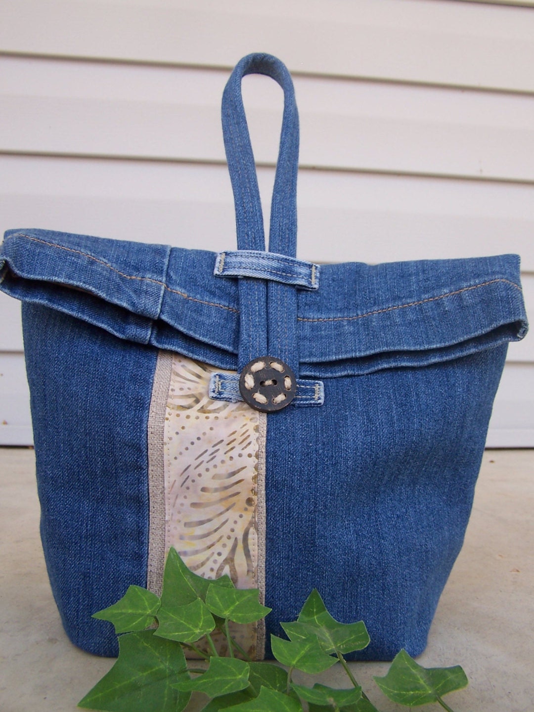 Insulated lunch bag recycled denim bag upcycled jeans linen