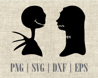 Nightmare Before Christmas Jack and Sally Silhouette dxf, svg, png and editable eps vector file, Best for vinyl and decal prints