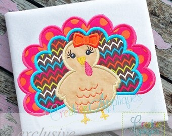 Turkey Girl Princess Diva Monogram Applique Digital Machine Embroidery Design 4 Size turkey applique, turkey girl applique turkey embroidery