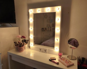 Makeup mirror with lights - Vanity mirror - Hollywood mirror wall hanging or self-standing - miroire maquilleuse - Ηandmade to order