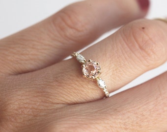 Peach Sapphire Ring, Sapphire Ring, Sapphire and Diamond Ring, Diamond Sapphire Ring, Sapphire Diamond Ring
