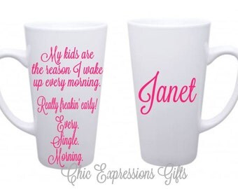 My kids- tall latte 16 oz ceramic mug in white