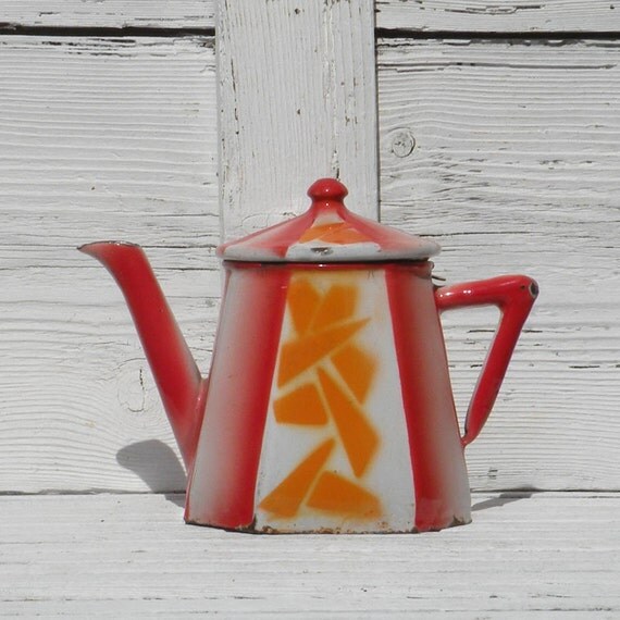 Teiera piccola francese vintage enamelware art di labonnevie72 Disegno Chic Shabby alzatina