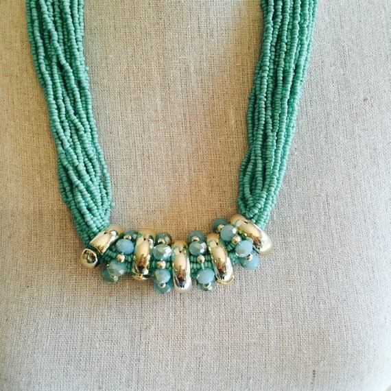 Items similar to Aqua Beaded Necklace multi strand necklace teal ...
