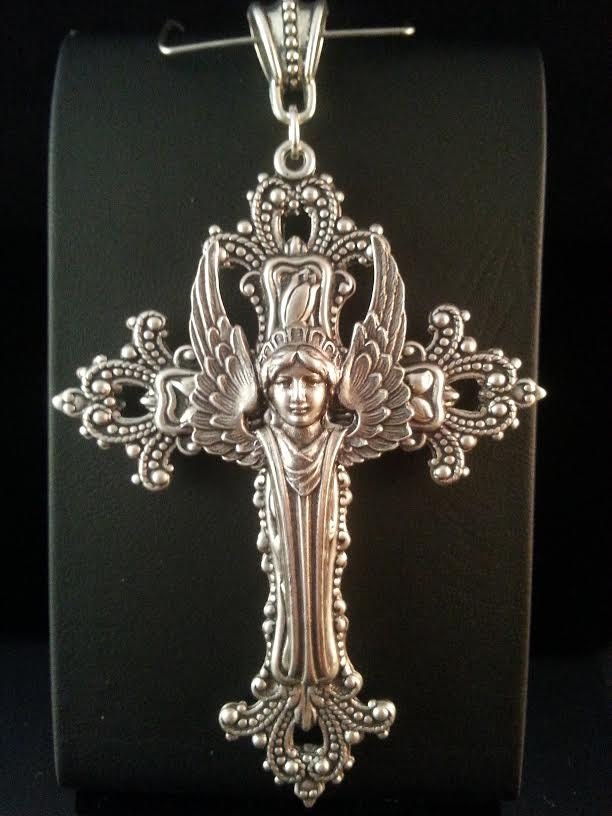 Angel and Cross Necklace Victorian Angel Necklace Filigree