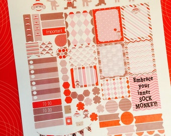 Sock Monkey Weekly Planner Stickers Set, Birthday Theme Stickers, for use with Erin Condren Life Planner, Happy Planner