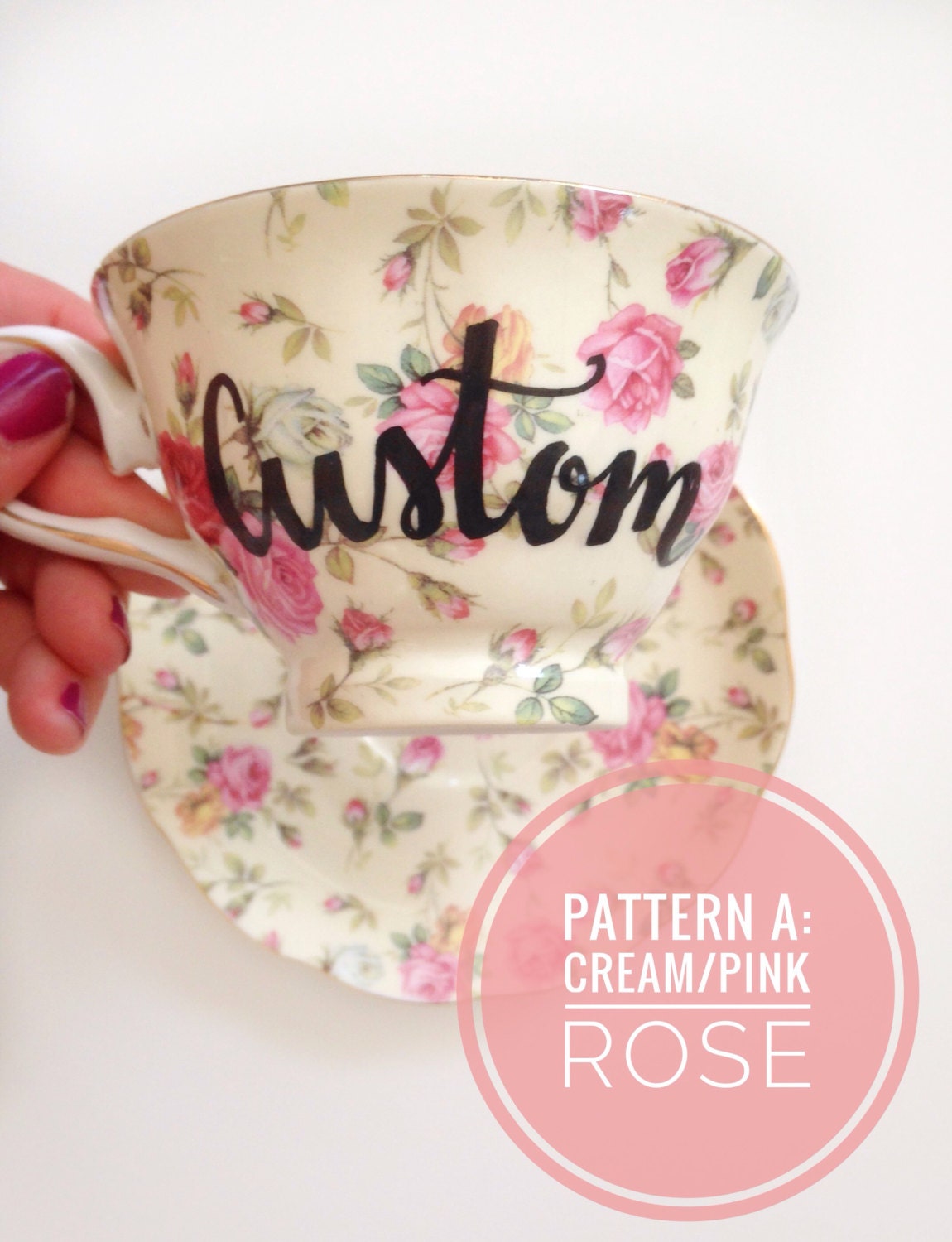 CUSTOM Tea Cup 4 Patterns to choose from Tea by VelvetCrownDesign
