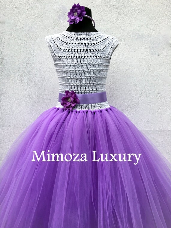 Lilac, Lavender Flower girl dress, tutu dress,bridesmaid dress, princess dress, crochet top tulle dress, hand knit top tutu dress in purple