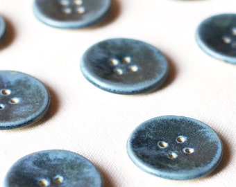 large dark blue ceramic button for scarf or bag or sewing project ~ handmade ceramic button for bag or scarf ~ 4 hole button dark blue