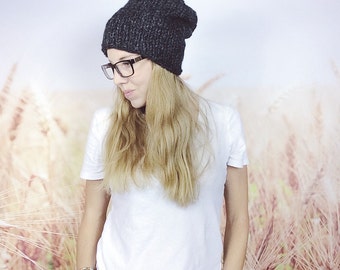 Chunky Knit Beanie Hat, Slouch Beanie for Women, Slouchy Beanie, Slouchy Hat, Womens Beanie, Grey Slouch Beanie, Chunky Beanie - {CHARCOAL}