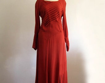 1930s Dress / 30s 40s Crepe Day Dress / Dynamic Pleats / SM