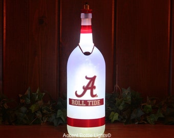 Alabama Crimson Tide Bottle Lights -Lamp -College Football Decor -Graduates Gift -Man Cave -Wine -Glass Art -Decal -Bar -LED -Nightlight