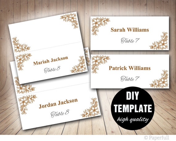 Items similar to Floral Wedding Placecard Template, DIY Gold Place card ...