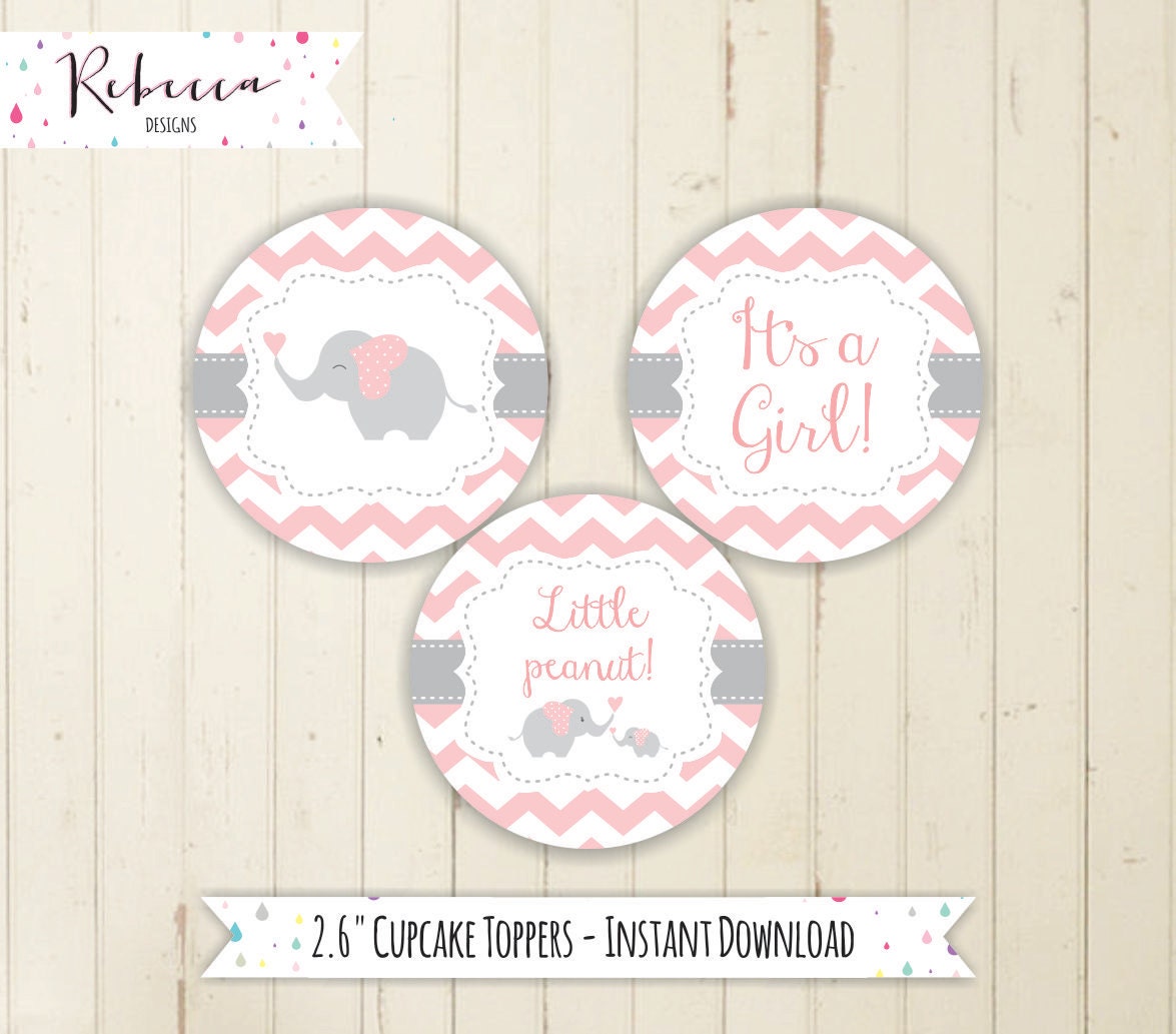 elephant cupcake toppers printable elephant baby shower pink
