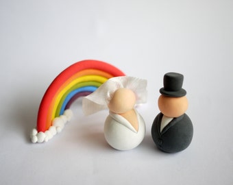 Bride and Groom Wedding Cake Topper (With or Without Rainbow)
