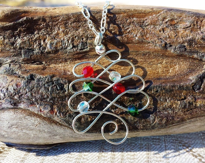 Christmas Tree Pendant, Silver Wire Wrapped Celtic Style Minimalist Charm for Winter Solstice Celebration, Holiday Parties, Daughter Present