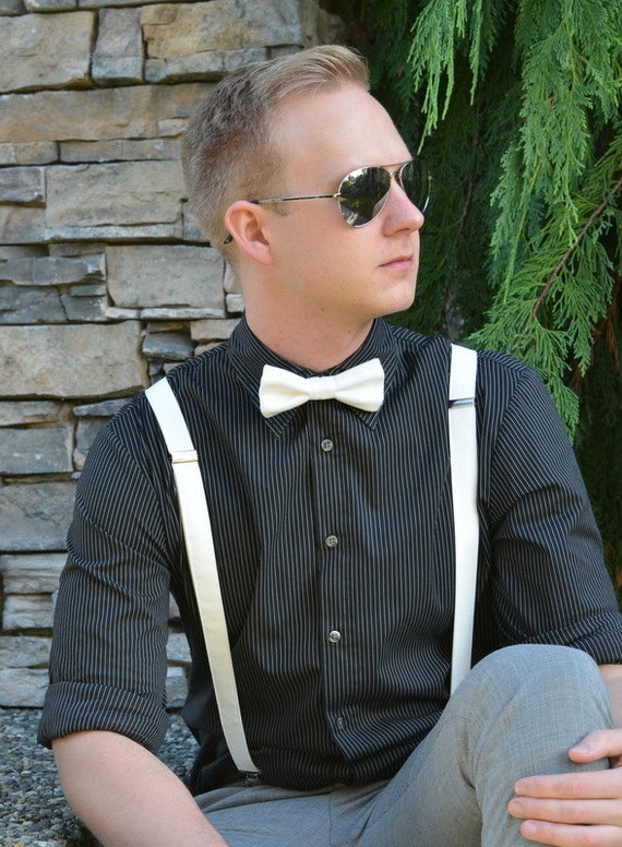 Off White Bow Tie & Suspender 200B Weddings Groom