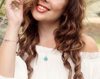 Amazonite Crystal Necklace - Amazonite Briolette Necklace - Amazonite Faceted Pear Drop Necklace - Amazonite Flat Teardrop Necklace