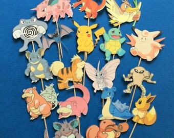 Pokémon cupcake toppers, Pokémon cake toppers, Pokémon party, Pikachu cupcake toppers, Pikachu toppers, Pokemon