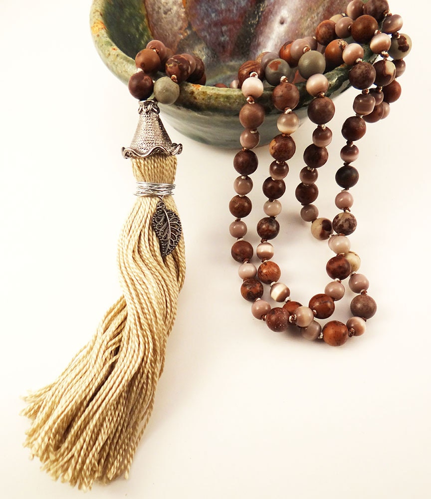 Handmade Gemstone Tassel Necklace Beaded by MoJoArtisanJewelry