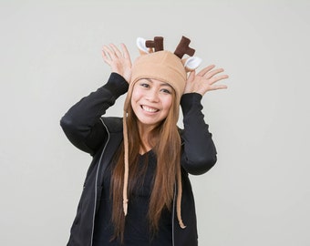 Deer Fleece Hat - Deer Hat - Deer Ears - Deer Ear Hat - Deer Aviator Hat - Deer Earflap Hat - Deer Cosplay - Reindeer hat - Baby Shower Gift
