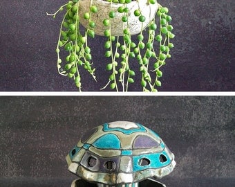 ceramic jellyfish hanging planter pot, hanging terrarium, coastal decor, raku pottery planter, ceramic planter, hanging pot, indoor planter
