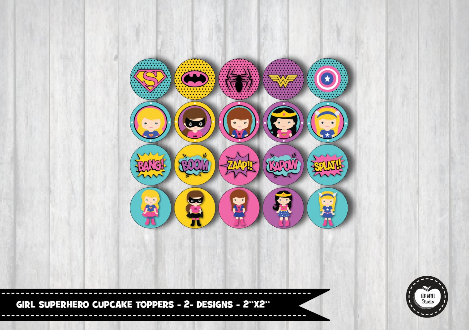 GIRL SUPERHERO Cupcake Toppers Superhero Girls by RedAppleStudio