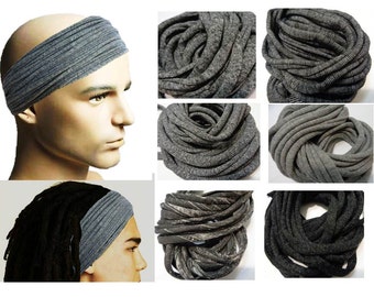 Mens Headband Dreadband Mens Hair Accessory Dreadlock Wrap Dreadlocks Headband for Men Dreadlock Wide Hair Wrap Tube Gray Headband for Men