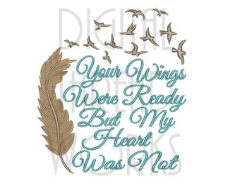 Sympathy Loss of Loved One Machine Embroidery Design in 4x4, 5x7, and 6x10 hoop sizes. Instant Download Comforting Angel Wings Item# 0124