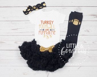 Thanksgiving Onesie, Turkey Football Pumpkin Pie Onesie, Thanksgiving Outfit, Baby Girl Outfit, Baby Girl Shirt, Halloween, Toddler