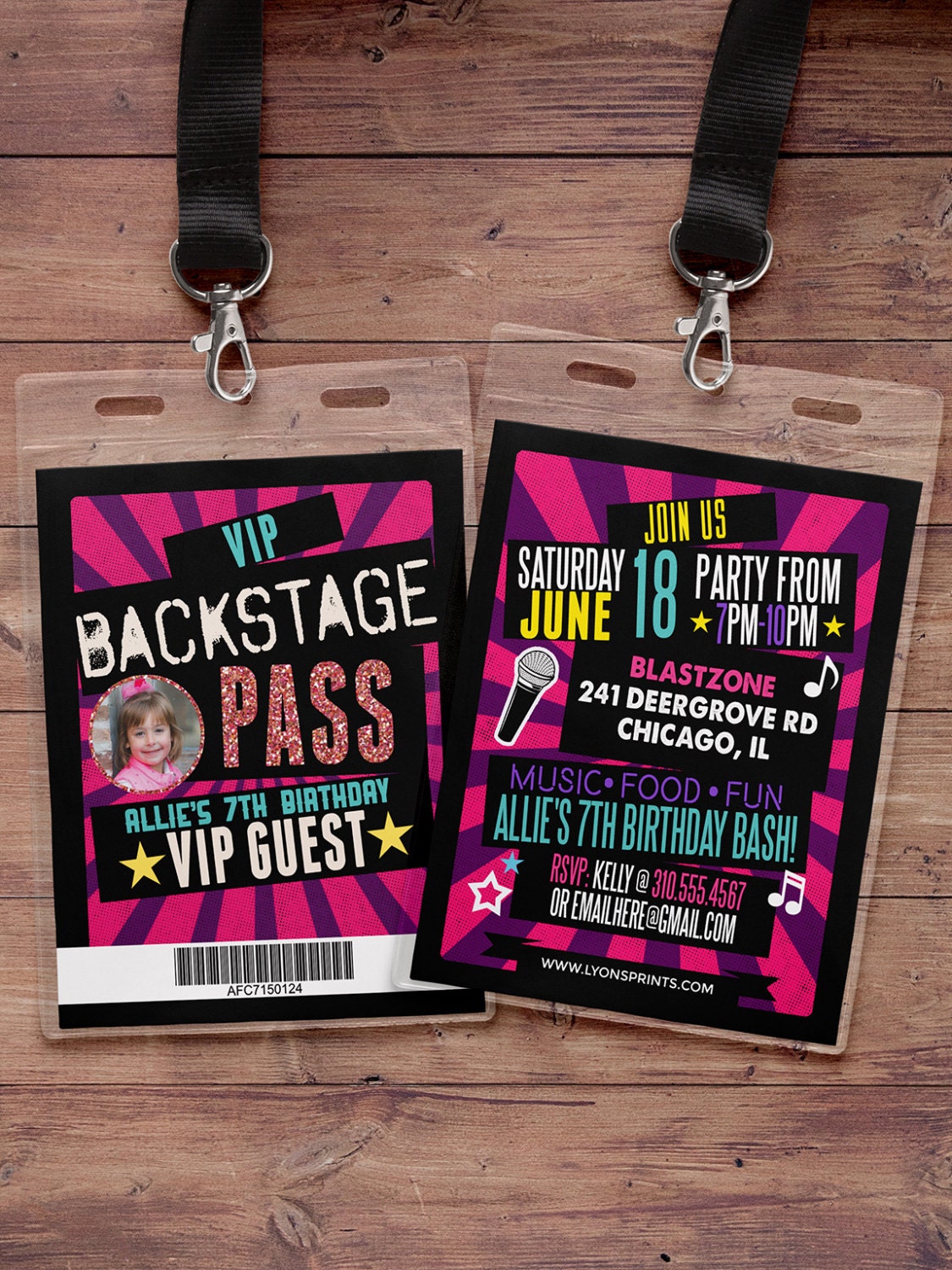 birthday invitation rock star VIP PASS backstage pass 