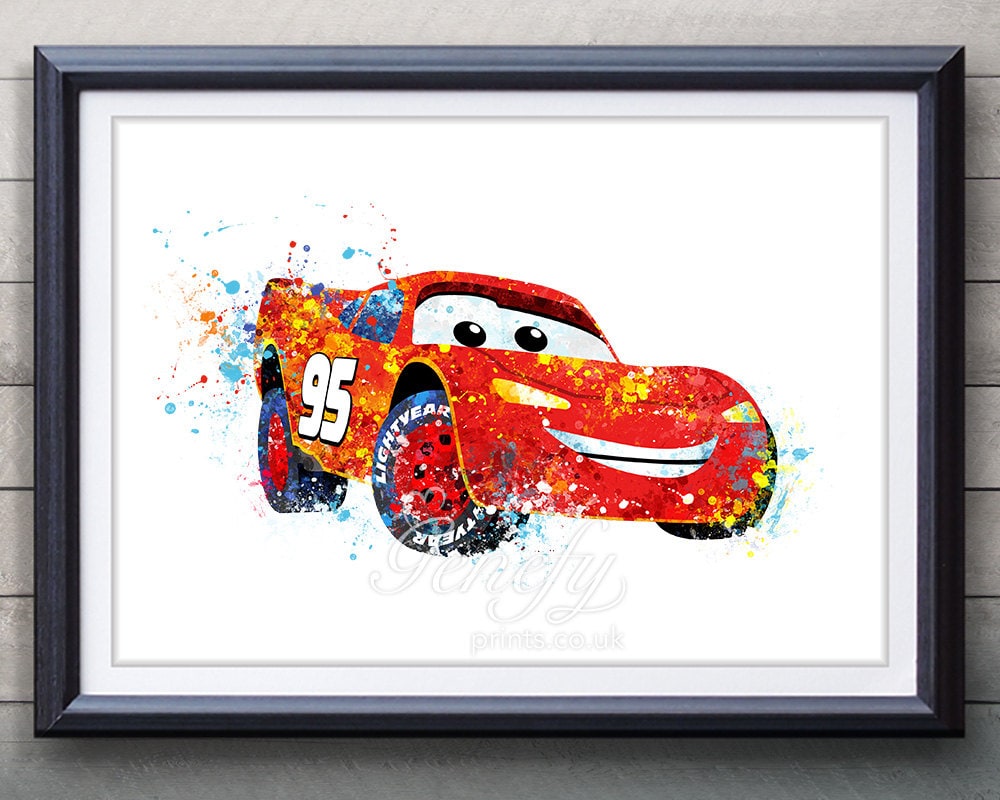 Disney Pixar Cars Lightning McQueen Watercolor Poster Print