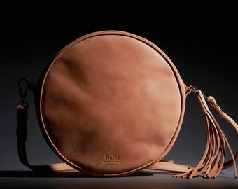 Leather Cross Body Bag, Round Leather Bag, Brown Small Leather Bag, Small Handbag, Crossbody Bag, Wife gift, Girlfriend gift