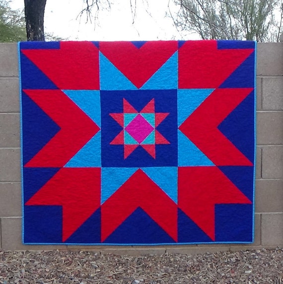 Bohemian Throw Quilt / Amish Inspired Star Lap Quilt