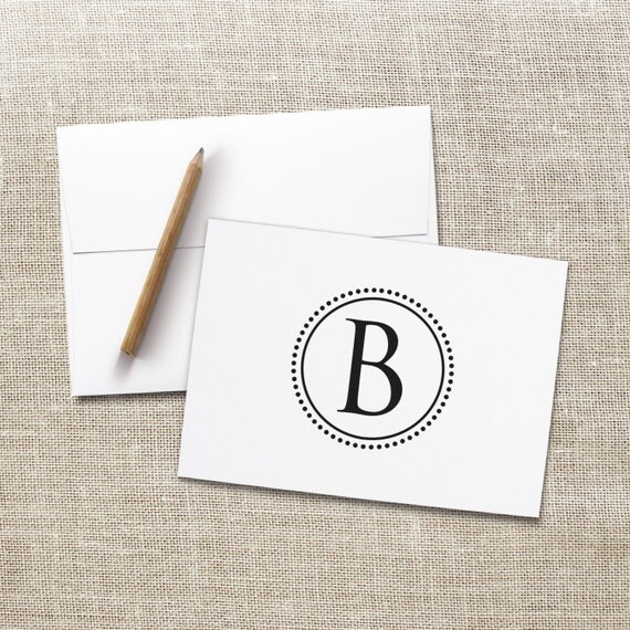 Monogrammed Note Card Set Single Initial A2 Circular Dots