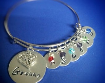 Grandmother Bracelet - Grandma Bracelet - Meme Bracelet - Family Bracelet - Hand Stamped Bracelet - Charm Bracelet - Childrens Name Bracelet