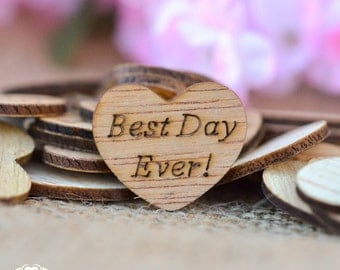 100 Best Day Ever! Wooden Hearts 1" - Rustic Wedding Decor - Table Confetti - Wedding Invitations
