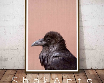 Crow Print, Crow Nursery, Woodland Nursery, Nursery Art Print, Farm Nursery, Pink Decor, Woodlands Decor, Bird Wall Art, Raven Print