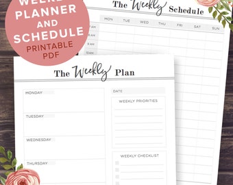 Weekly Planner Printable, Weekly Schedule, 2017 Weekly Planne Printable, 2016 Weekly Planner Book, Weekly Planner Kit A5/A4/8.5x11 PDF