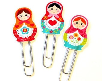 Planner Clips Matryoshka Russian Nesting Dolls Paper Clip Laminated Planner Clip for use with Erin Condren Life Planner FiloFax Accessories