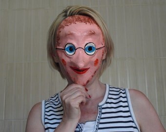Paper mache mask Antique papier mache long nosed mask 50s masquerade round spectacled mens mask Vintage hand painted cosplay mask Kids mask