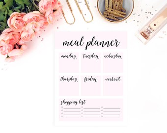 Filofax A5 Planner Binder, Weekly Menu Printable, Shopping List, Weekly Meal Planner, Grocery List, Meal Planning, Meal Planner Printable,