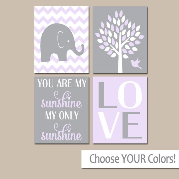 LILAC Gray Nursery Girl Elephant Nursery Decor Sunshine