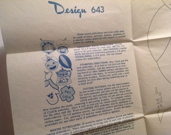Embroidery Transfer Pattern, Laura Wheeler, 50's transfer, potholders pattern, design 643