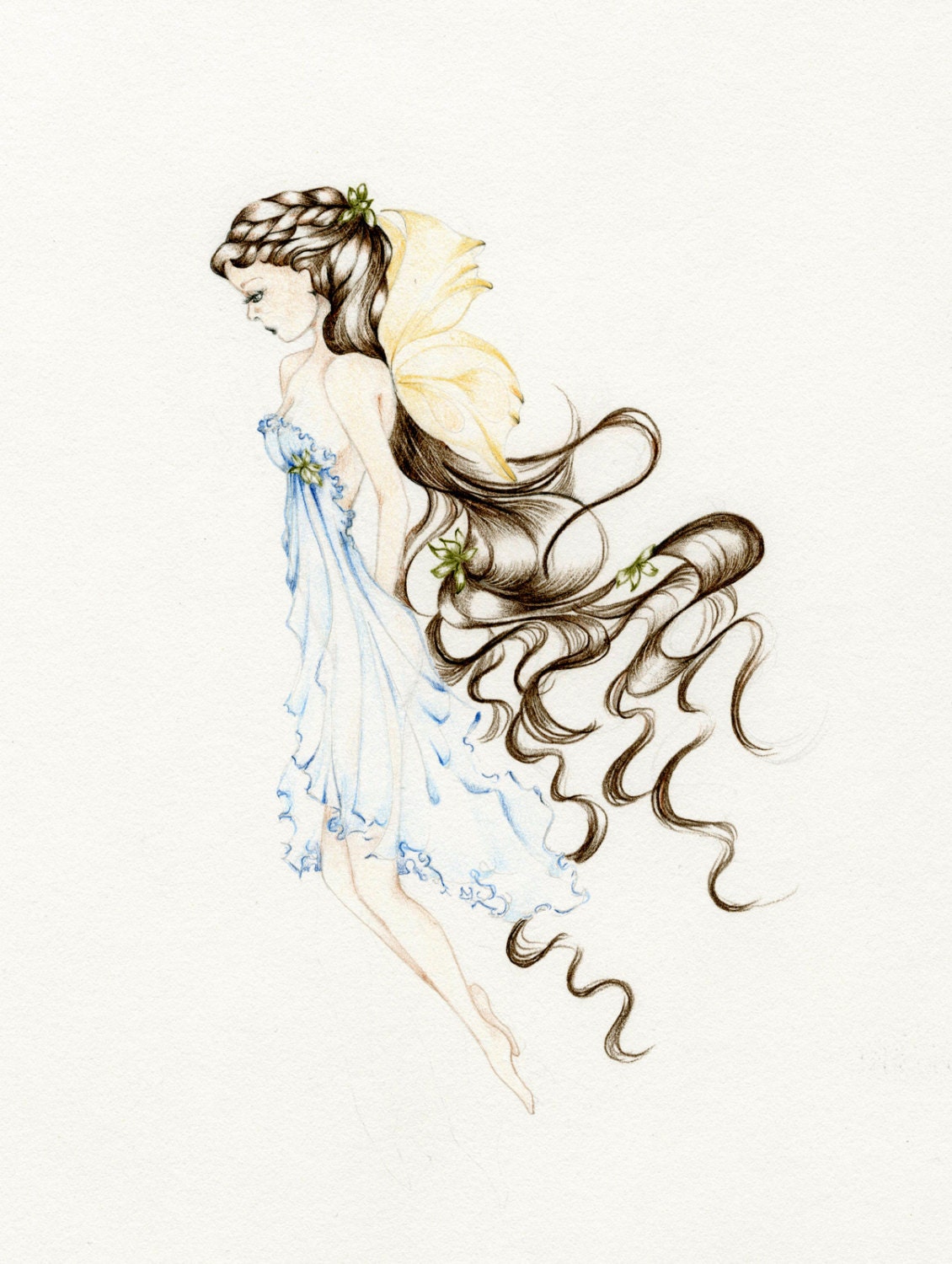 Fairy Art Pencil Drawing Illustration Giclee Print of my