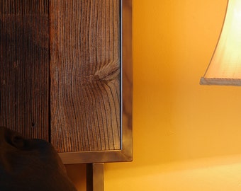 reclaimed wood headboard - from cinebar fir and steel - modern urban, industrial salvage, recycled steel