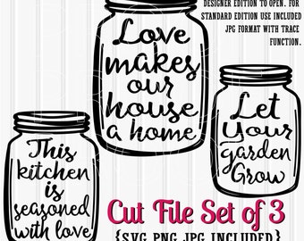 SVG Files Set of 3 cut files mason jar cut files--includes svg, png, and jpg formats! Commercial use ok! Mason Jar SVG files